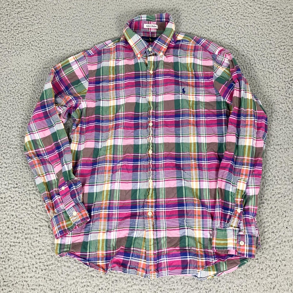 Ralph Lauren Shirt Mens Large Multicolor Madras Plaid Long Sleeve Button Down